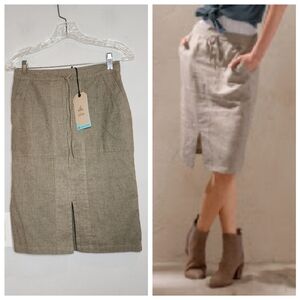 NWT Prana Hemp Blend Bristol Skirt Beige Green Stretch Waist Drawstring XS